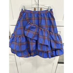 Maeve‎ Anthropologie Plaid Ruffle Skirt Asymmetrical High Low Hem Size 2